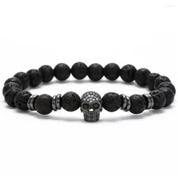 Pulseras de encanto ZG Ojo negro Cráneo Hematita Pulsera de cuentas Hombres Clásico Hecho a mano 8 mm Piedra de lava para regalo de joyería