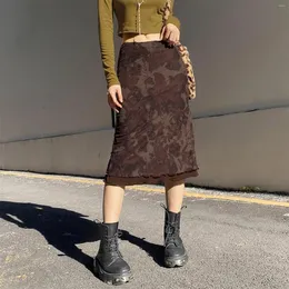 Kjolar kvinnor blommor tryckt kort bodycon kjol vintage smal fit sommar trendig retro hög midja selvedge netting daglig outfit