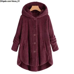 Jacket Plush Female Coat Fashion Warm Women Button Coat Fluffy Tail Tops Women's Hooded Jackets Pullover Loose Sweater#J30