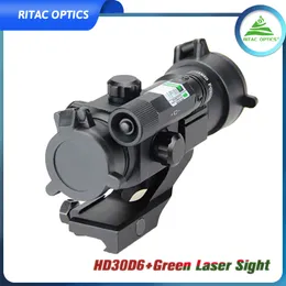 RITAC OPTICS Taktische HD1x30 Red Dot Zielfernrohr Jagd Zielfernrohre mit Grünem Laser Outdoor für 20mm Schiene