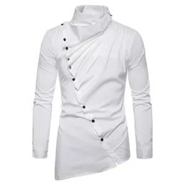 Camicie casual da uomo 2021 Camicia a maniche lunghe con colletto alto e abbottonatura inclinata asimmetrica da uomo NX53041274S