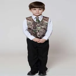 Real Tree Camo Boy's Formal Wear Vests With Ties Camouflage Groom Boy Vest Satin Custom Formal Wedding Vests Camouflage271h