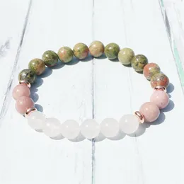 MG0361 8 mm Unakite Women's Yoga Armband Natural Rhodonite Beaded Wrist Mala Armband Energy Rose Quartz Jewelry307T