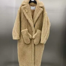 럭셔리 100% 울 테디 코트 맥스 디자이너 카디건 재킷 겨울 패션 따뜻한 모직 코트 긴 바람개비 미국 여성 의류