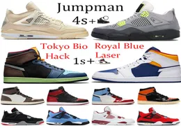 New 4s Sail Jumpman 1s 1 Tokyo Bio Hack basketball shoes 4 metallic purple green black cat Chicago royal Toe sport running sneaker9528567