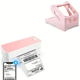 Phomemo BT Pinter com suporte de papel - Impressora de etiquetas de remessa rosa PM-241-BT com suporte de papel rosa, etiquetadora de folhas de remessa compatível com Ios, Android PC