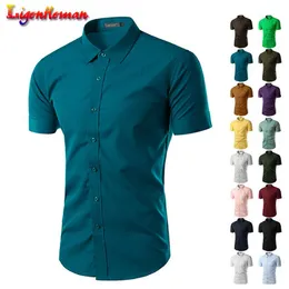 Mäns casual skjortor Mens Leisure 2021 Masculina Chemise Homme Summer Solid Color Business Slim Fit Short Sleeve Fashion Shirt201i