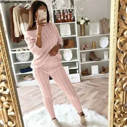 Solid Women Casual Pant Suits Ladies Off Shoulder Cable Sticked Warm 2PC Loungewear Suit Set Female Suit 2019 High Quality
