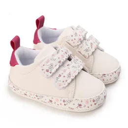 First Walkers Baby Shoes Girl White Flower Print Princess Casual Prevalker Toddler Walker 230915