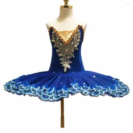 Scene Wear Blue Ballet Tutu kjolar för Ballerina Swan Lake Performance Costumes Pancake Dancewear