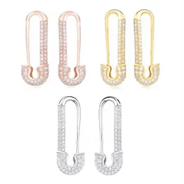 Moonmory France 100% 925 Sterling Silver Safety Pin Earring Three Color Style One Side Zircon Höger vänster 210616208Q