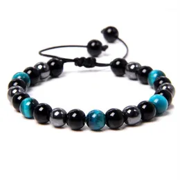 Frisado fios moda natural tigre olho pedra contas pulseira mulheres homens energia cura hematita frisado trançado braclet ajustável260y