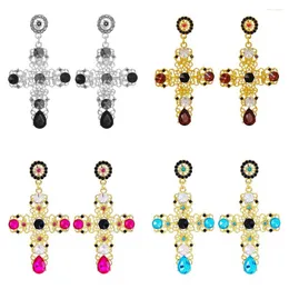 Orecchini pendenti JURAN Marchi Stile religioso Croce di cristallo Metallo vintage di alta qualità Grande per gioielli di moda da donna