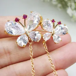 Brooches Gold Tone Butterfly Flower Pearl Brooch Pin Bride Rhinestones Crystal Wedding