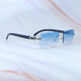 Diamantschliff-Sonnenbrille, stilvolle Carter-Luxusbrille, randlose Herren-Sonnenbrille, stilvolle Sonnenbrille, schwarzer Büffelhorn-Silberrahmen