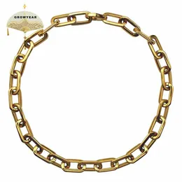 Collana a catena a maglie color oro con rettangolo piatto arrotondato spesso Uomo Donna Gioielli di moda in acciaio inossidabile 1 pezzo1276b