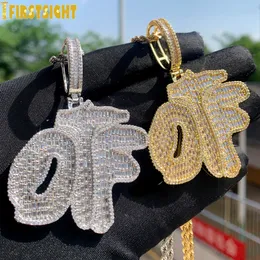 Charms Letters OTF Pendant Necklace Iced Out Bling Rectangle CZ Cubic Zirconia Gold Plated Charms Men Women Hip Hop Jewelry 230915