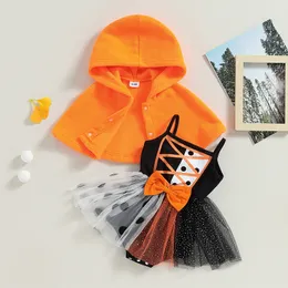 Rompers född baby flicka halloween outfit ärmlös romer tutu klänning med huva kapprock söt spädbarn kostym 230915