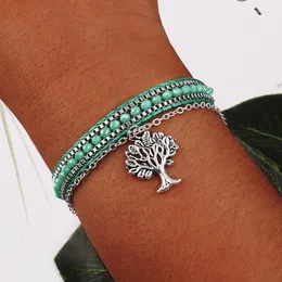 Charme Armbänder Baum des Lebens Gemischte Geflochtene Armband Frauen Handgemachte Mehrschichtige Diy Kristall Perlen Armreifen Weiblichen Schmuck Geschenke