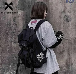 11 BYBB039S DARK Рюкзак в стиле хип-хоп для мужчин и женщин, уличная одежда с холщовой лентой, школьная сумка, многофункциональные дорожные сумки, рюкзаки Harajuku 217630498