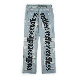 Endless Men Women Jeans High Quality Hip Hop Denim Pants Embroideredy Broken Do Old Hole Streetwear Jeans2579