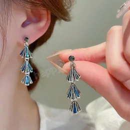 Vintage Geometric Flower Blue Drip Glaze Dangle Earrings For Women Tassel Exquisite Ear Aretes De Mujer Modernos