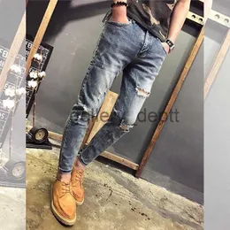 Herrenhosen Zerrissene Jeans Herren Sommer 2021 neue koreanische Mode Bettler faule Hosen Slim Fit leichte neunbeinige Hosen J230918