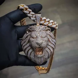 Łańcuch duży wisiorki męskie biżuteria Hip Hop Luksusowy designer Naszyjnik Bling Diamond Lion Animal Rapper DJ Accessories302a
