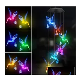 Party Decoration Solar Hummingbird Butterfly Wind Chimes Decor Color Changing Outdoor Waterproof Mobile Hanging Pendant Lights For Por Dhxse