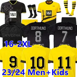 23 24 Haller Soccer Jerseys REUS 2023 2024 Borussia Soccer Football Shirt Neongelb Hummels Brandt Dortmund Home Away Highwaly Men Kids Kids Kit All Black Shirt