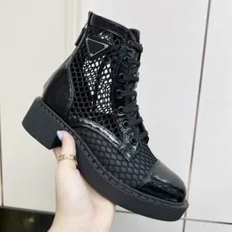 Kobiety czarne szczotkowane skórzane i siatkowe buty kostki Buty Martin Platform