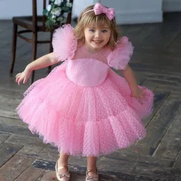 Vestidos de concurso da menina vestidos de baile rosa festa de aniversário crianças roupas formais flor meninas para convidados de casamento tamanho 4 6 8 10 Knee-Leng316K