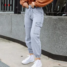 Jeans da donna Prowow Slim Fit Blu Donna High Strecth Pantaloni in denim di colore solido 2023 Tasche alla moda Pantaloni streetwear Abbigliamento