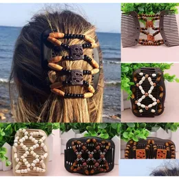 Hair Accessories Easy Magic Wood Beads Double Comb Clip Stretchy Women Hairs Combs Clips Head Ornaments Drop Delivery Baby Kids Matern Dhf02