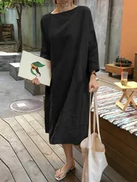 Podstawowe sukienki swobodne Zanzea Kobiety jesienne Sundress Oważnie luźne luźne solidne solido szatę femme 2023 Koreańska moda długoterminowa sukienka w połowie zawartości L230918