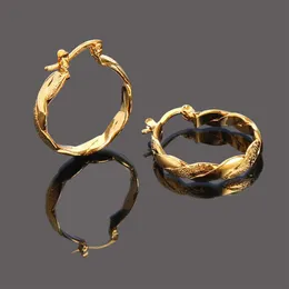 22K 23K 24K Thai Baht FINE YELLOW SOLID GOLD GP EARRINGS Hoop E India Jewelry Brincos Top Quality Wave2737