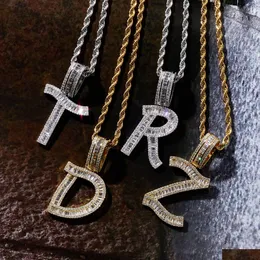 Pendant Necklaces Iced Out 26 Letters Hip Hop Chain Bling Zirconia Men Rock Jewelry Drop Delivery Pendants Dhp0Z
