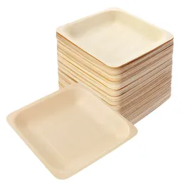 Disposable Flatware ROSENICE 100pcs Square Disposable Wooden Plate Party Plates Tableware for Wedding Restaurant Picnic Birthday 140x140mm 230918