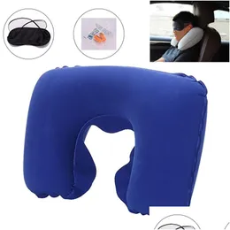 Seat Cushions 3 In 1 Car Accessories Inflatable Neck Pillow Soft Rest Pillows Portable U-Shaped Pillowadd Eyeshadeadd Earplugs For Tra Dhqwo