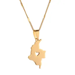 Rostfritt stål Colombia Map Pendant Necklace For Women Men smyckekarta över colombianska hjärtkedjan smycken3078