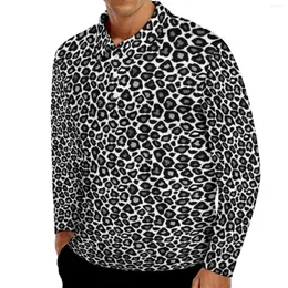 Herrpolos svartvit leopard casual t-shirts djurtryck polo skjorta män rolig vår långärmad anpassad kläder stor storlek 6xl