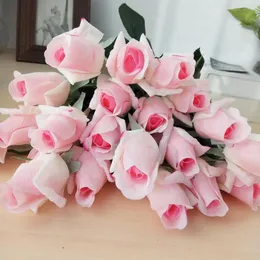 Fiori decorativi 10 pezzi Feel Real Touch Bocciolo di rosa Ramo finto per la decorazione domestica di lusso Regalo di San Valentino Decorazioni per matrimoni Rose finte