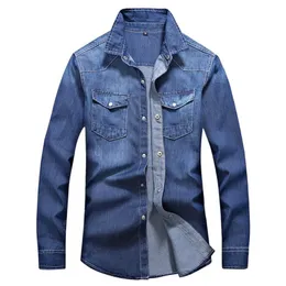 Feitong streetwear denim camisa masculina moda turn-down colarinho casual manga longa outono inverno bolsos masculinos blusa269n