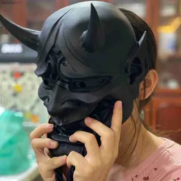 Kostymtillbehör Party maskerar vuxna unisex halloween japanska förseglade prajna djävul hanya noh kabuki demon oni samurai full ansiktsmask röd svart blå 230814 l230918