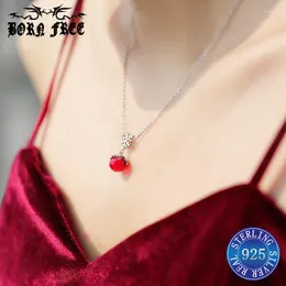 قلادة قلادة أرجنت sterling 925 pendentif chain Red Corundum Snowflick Necklace Women Cling Kolye Jewelry Collans Collana Donna