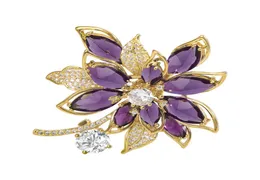 Clássico ametista pétalas micro diamante zircão broches para mulheres luxo corsage pino terno roupas jóias acessórios 7952525