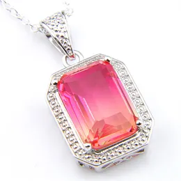 Luckyshine 12 PCS Square Bi Colored Tourmaline Gems 펜던트 925 스털링 실버 목걸이 크리스마스 결혼식 휴가 선물 4 Color299V