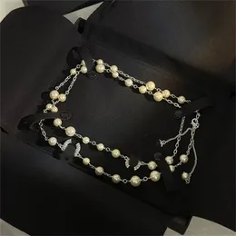 Otoño e Invierno mujeres collares pendientes C Logo diseñador de lujo joyería ccity mujer perla suéter largo cadena collar de oro 5123