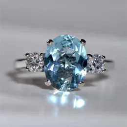 Solitaire Anel Moda Mulheres Oval Cut Natural Aquamarine Anéis de Alta Qualidade Nupcial Princesa Casamento Noivado Fine Jewelry Tamanho 6-10 230918