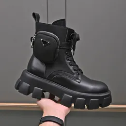 Czarne szczotkowane skóry i nylonowe buty z torebką dla mężczyzny Chunky Martin Boots Platform